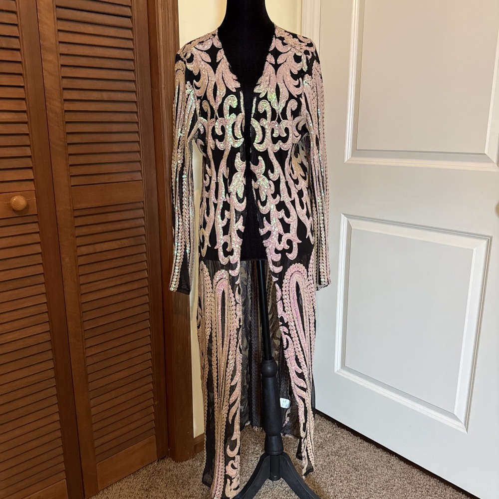 Royal Sequin Duster by Southern Fried Chics Size Large NWT Boho Country